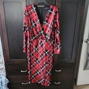 Eloquii Red and Black Plaid Sequin Dress